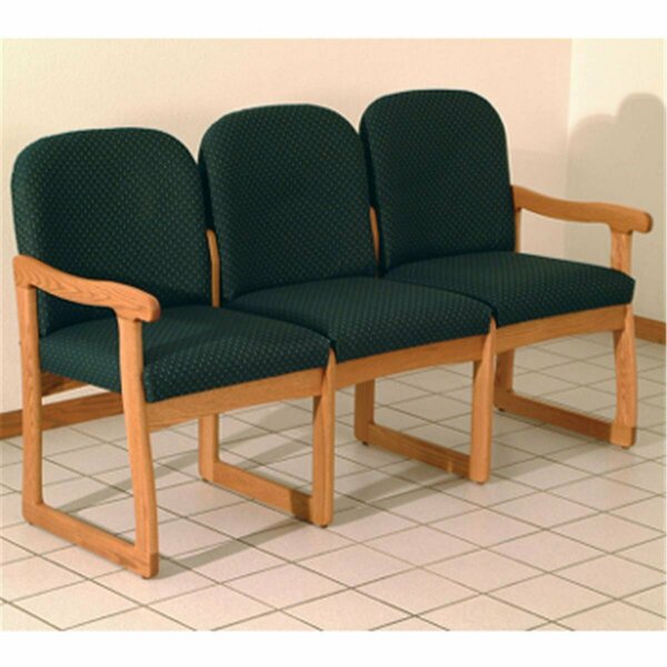 Wooden Mallet Prairie Three Seat Sofa in Medium Oak - Arch Green DW8-3MOAG